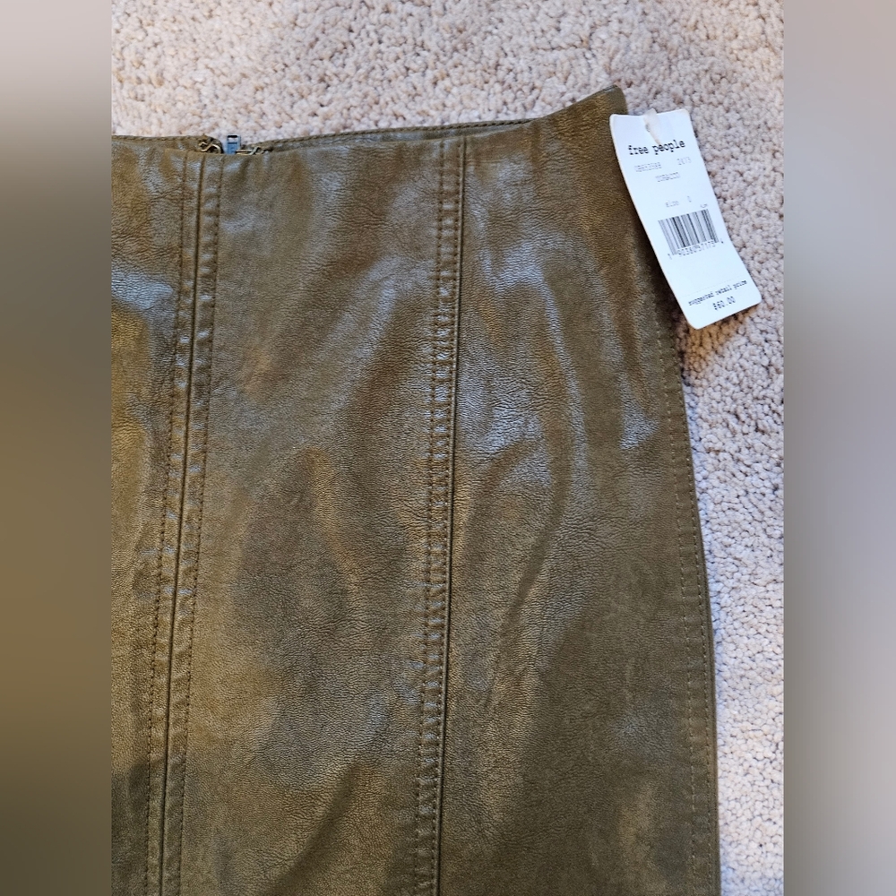 NWT Free People Modern Femme Faux Leather Mini Skirt Tobacco Sz 0 Vegan Pleather
